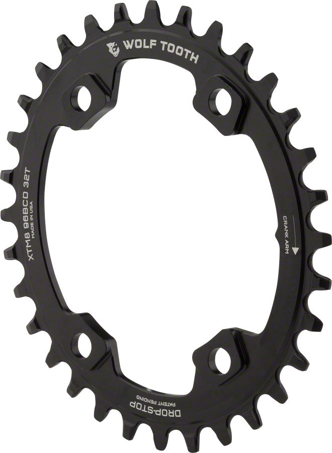 Wolf Tooth Elliptical 96 BCD Chainring - 32t 96 Asymmetric BCD 4-Bolt Drop-Stop A For Shimano XT M8000 SLX M7000 Cranks BLK