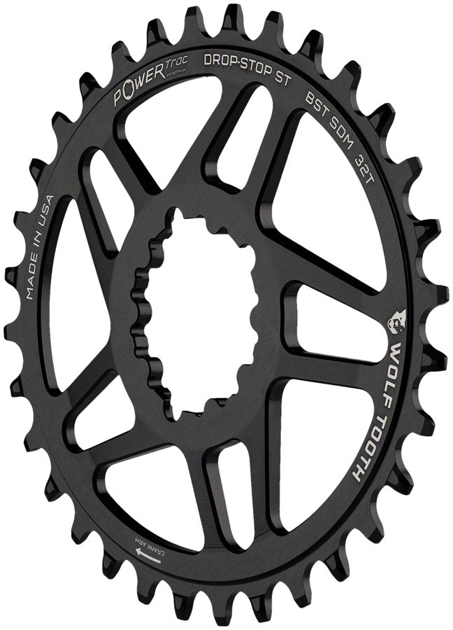 Wolf Tooth Direct Mount Chainring - 34t SRAM 3-Bolt Direct Mount Drop-Stop ST Requires 12-Speed HG+ Chain BLK