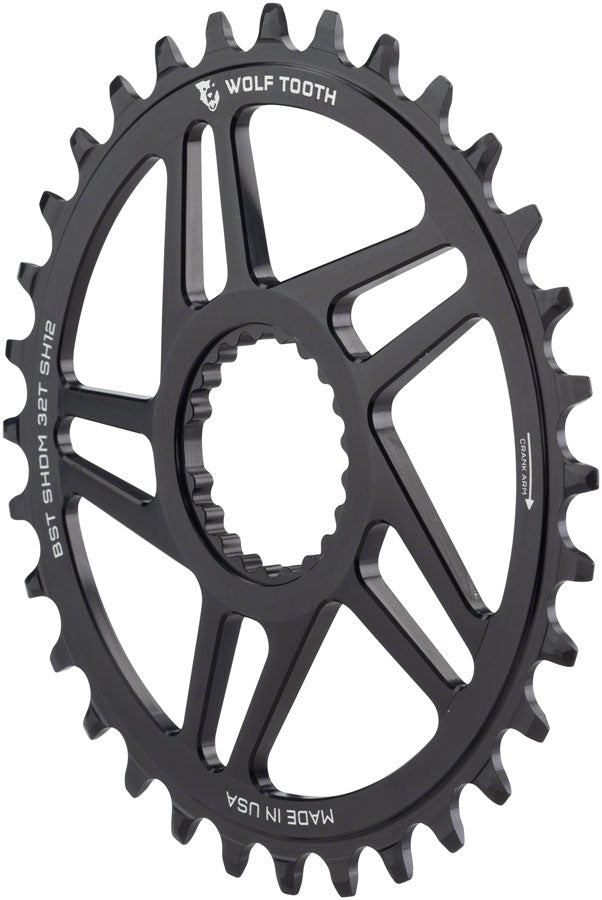 Wolf Tooth Direct Mount Chainring - 34t Shimano DM For Boost Cranks 3mm Offset Drop-Stop ST Requires 12-Speed HG+ Chain BLK