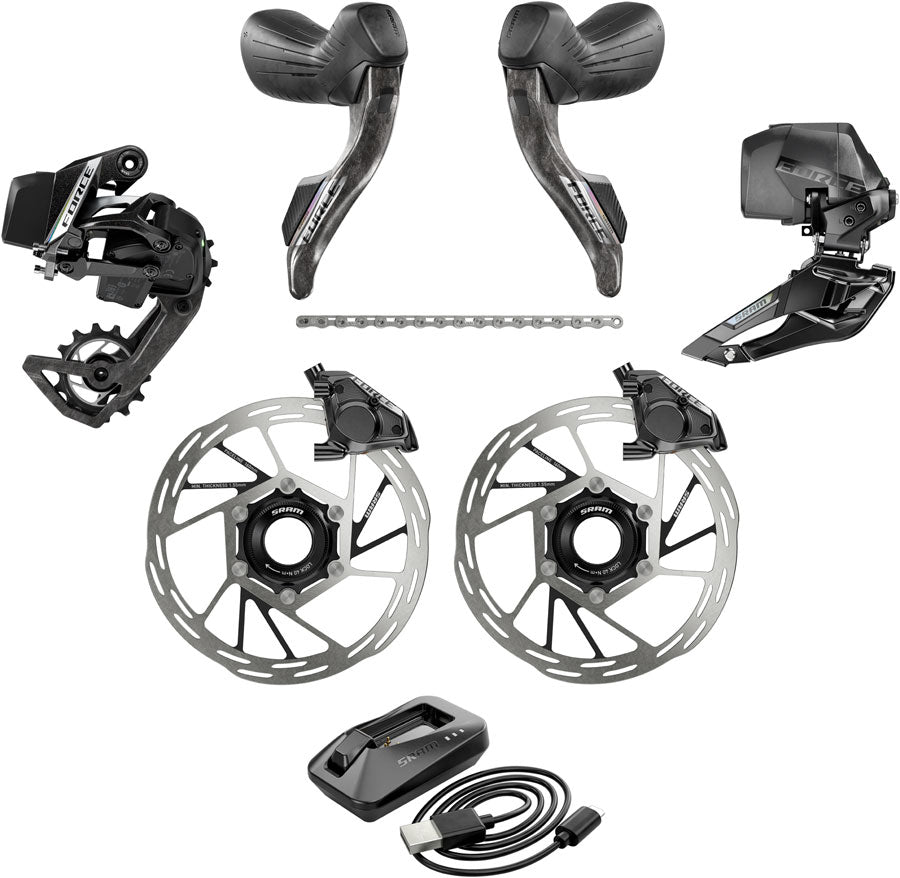 SRAM Force eTap AXS Road Groupset - 2x12-Speed HRD Shift/Brake Levers FM Calipers CL Rotors Chain F/R Derailleurs E1