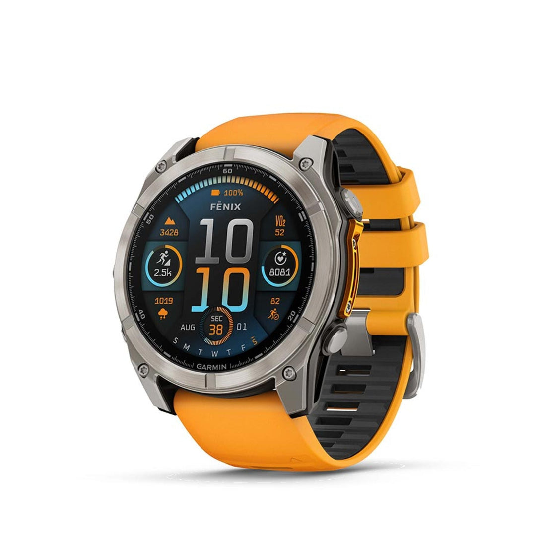 Garmin fenix 8 AMOLED Sapphire 51mm Watch Watch Color: Titanium Wristband: Orange/ Graphite - Silicone