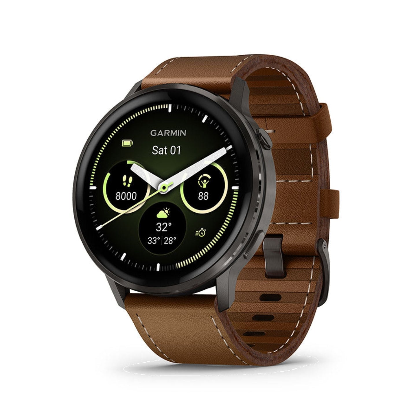 Garmin Venu 4 45mm Watch Watch Color: Slate Wristband: Brown - Leather