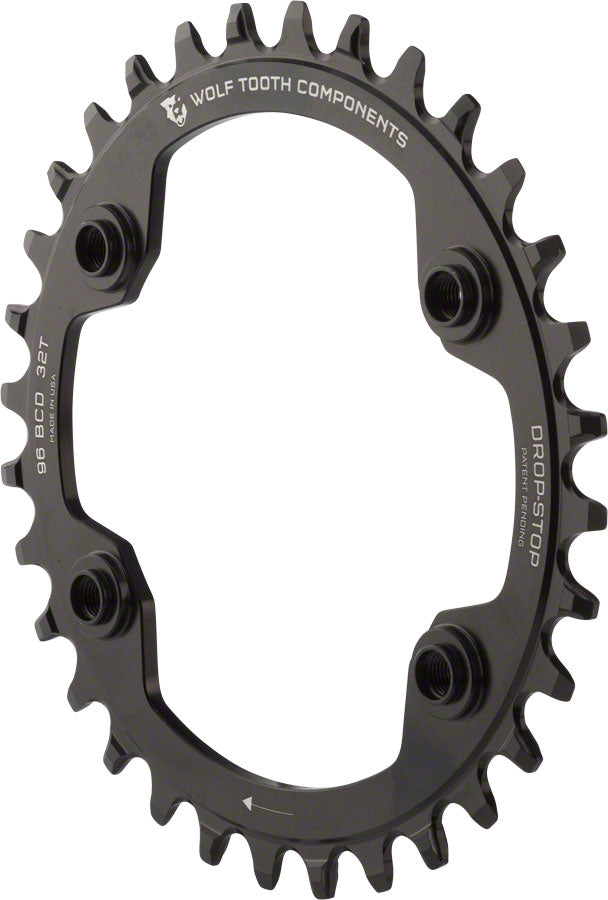Wolf Tooth 96 BCD Chainring - 32t 96 Asymmetric BCD 4-Bolt Drop-Stop A For Shimano XTR M9000 M9020 Cranks BLK
