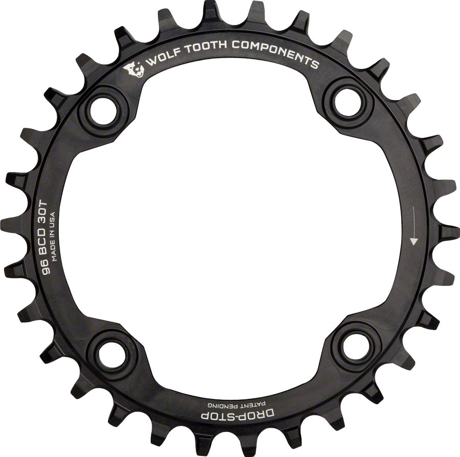 Wolf Tooth 96 Symmetrical BCD Chainring - 34t 96 BCD 4-Bolt Drop-Stop A For Shimano Cranks BLK