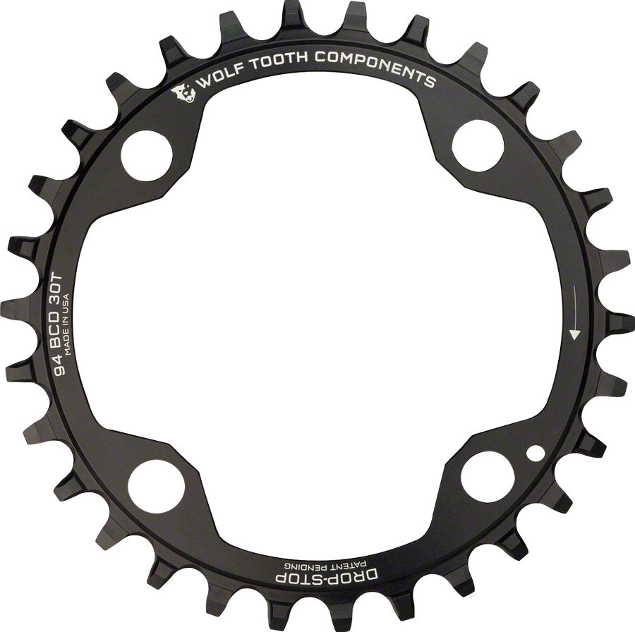 Wolf Tooth 94 BCD Chainring - 30t 94 BCD 4-Bolt Drop-Stop A For SRAM Cranks BLK