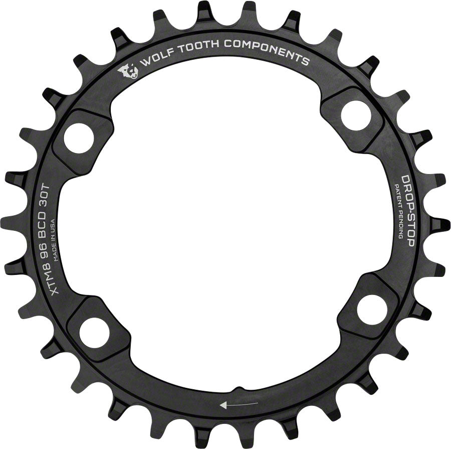 Wolf Tooth 96 BCD Chainring - 34t 96 Asymmetric BCD 4-Bolt Drop-Stop A For Shimano XT M8000 SLX M7000 Cranks BLK