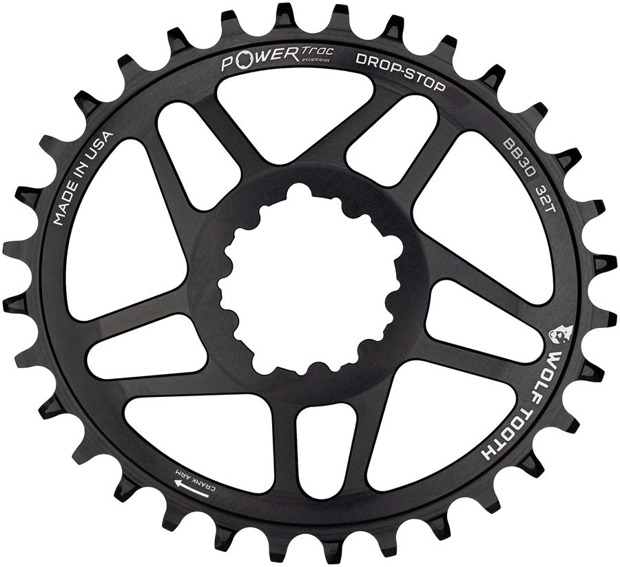 Wolf Tooth Elliptical Direct Mount Chainring - 32t SRAM Direct Mount Drop-Stop A For SRAM BB30 Short Spindle Cranks 0mm Offset BLK