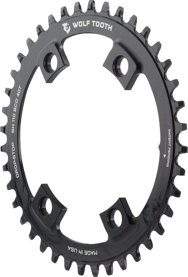 Wolf Tooth Shimano 110 Asymmetric BCD Chainring - 40t 110 Asymmetric BCD 4-Bolt Drop-Stop A For Shimano Cranks BLK