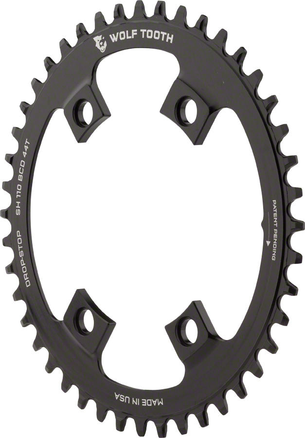 Wolf Tooth Shimano 110 Asymmetric BCD Chainring - 44t 110 Asymmetric BCD 4-Bolt Drop-Stop A For Shimano Cranks BLK