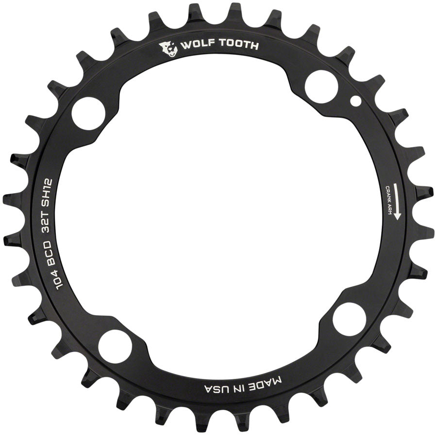 Wolf Tooth 104 BCD Chainring - 34t 104 BCD 4-Bolt Drop-Stop ST Requires Shimano 12-Speed HG+ Chain BLK