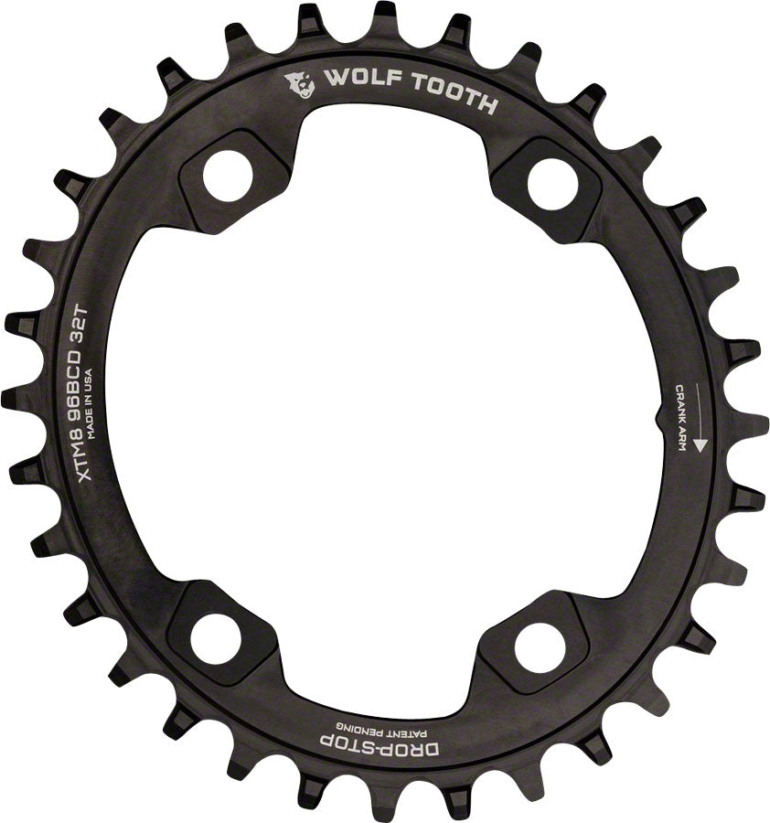 Wolf Tooth Elliptical 96 BCD Chainring - 30t 96 Asymmetric BCD 4-Bolt Drop-Stop A For Shimano XTR M9000 M9020 Cranks BLK