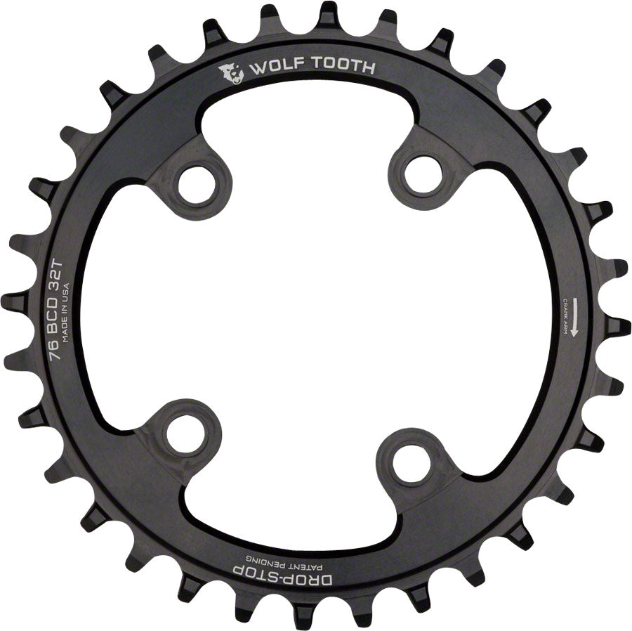 Wolf Tooth 76 BCD Chainring - 32t 76 BCD 4-Bolt Drop-Stop A Compatible SRAM 76 BCD Specialized Stout BLK