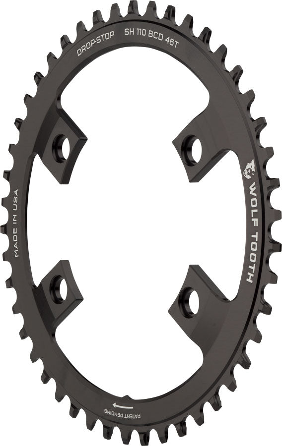 Wolf Tooth Shimano 110 Asymmetric BCD Chainring - 46t 110 Asymmetric BCD 4-Bolt Drop-Stop A For Shimano Cranks BLK