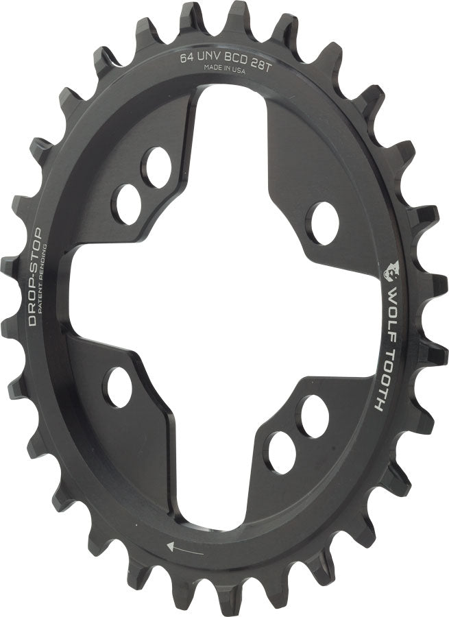 Wolf Tooth 64 BCD Chainring - 28t 64 BCD Universal Mount Drop-Stop A Black