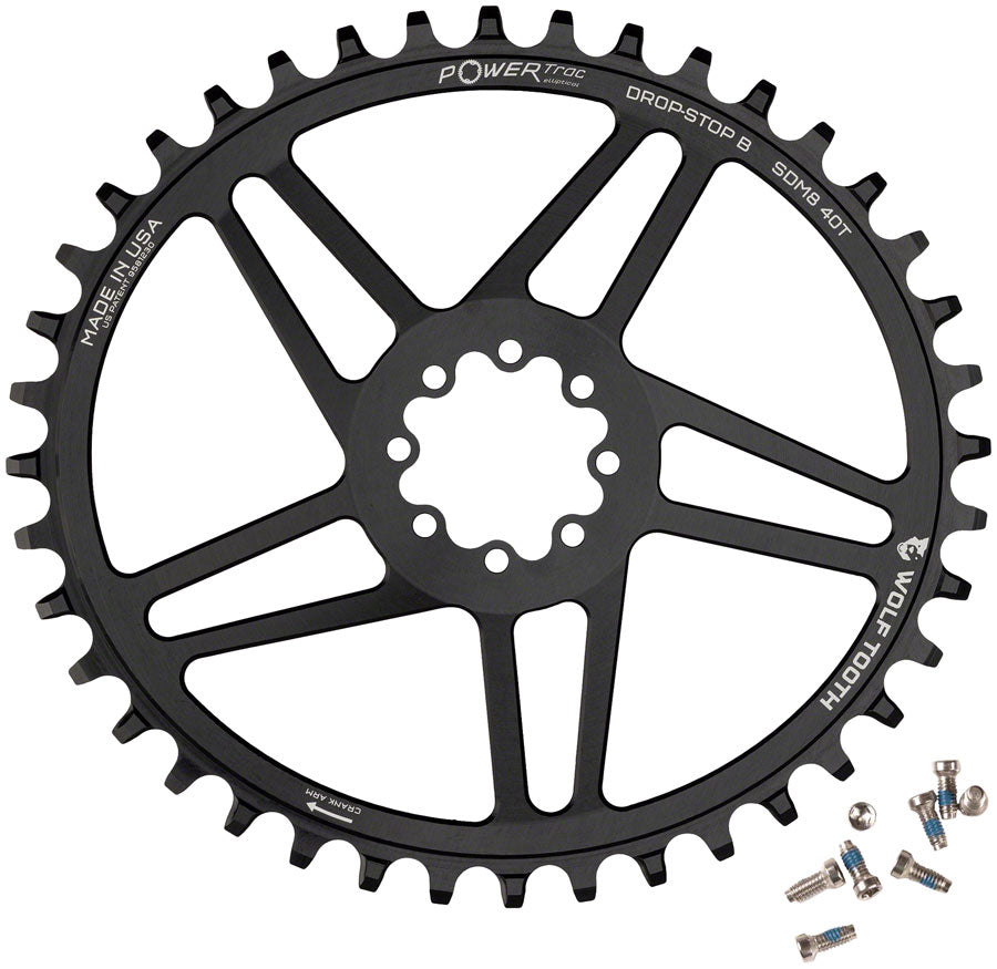 Wolf Tooth Elliptical Direct Mount Chainring - 40t SRAM Direct Mount Drop-Stop B For SRAM 8-Bolt Cranksets 6mm Offset BLK
