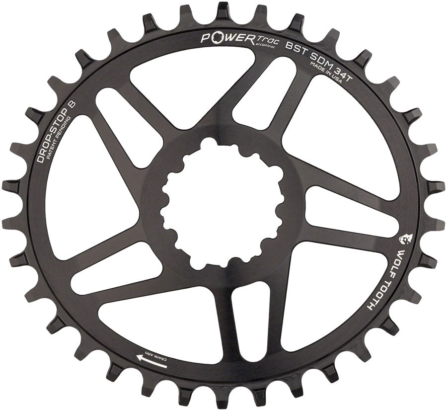 Wolf Tooth Elliptical Direct Mount Chainring - 34t SRAM Direct Mount Drop-Stop B For SRAM 3-Bolt Boost Cranksets 3mm Offset BLK