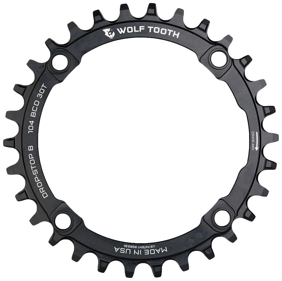 Wolf Tooth 104 BCD Chainring - 30t 104 BCD 4-Bolt Drop-Stop B Black