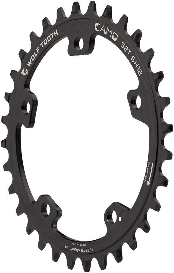 Wolf Tooth CAMO Aluminum Chainring - 32t Wolf Tooth CAMO Mount Drop-Stop ST Requires 12-Speed HG+ Chain BLK