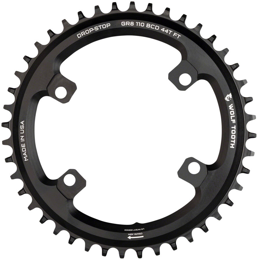 Wolf Tooth Shimano 110 Asymmetric BCD Chainring - 46t 110 Asymmetric BCD 4-Bolt Drop-Stop B For Shimano GRX Cranks BLK