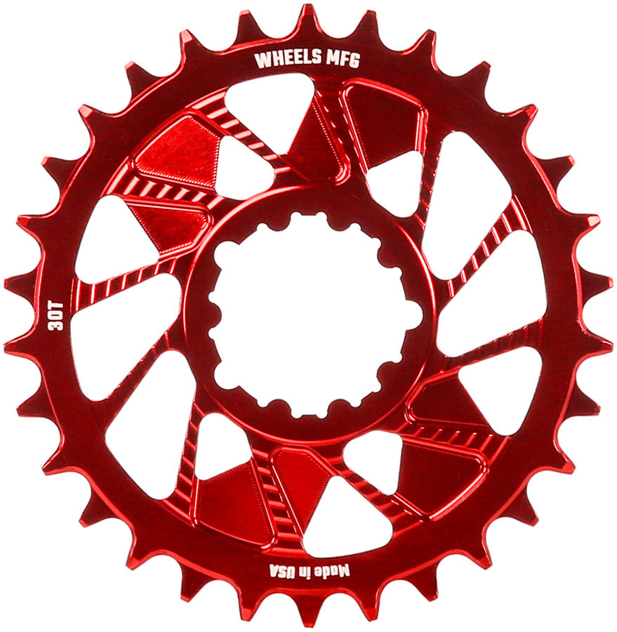 Wheels Manufacturing Direct Mount Chainring - 30t SRAM 3-Bolt Direct Mount 3mm Offset T-Type Chain Compatible Red