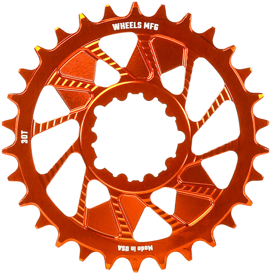 Wheels Manufacturing Direct Mount Chainring - 30t SRAM 3-Bolt Direct Mount 3mm Offset T-Type Chain Compatible Orange