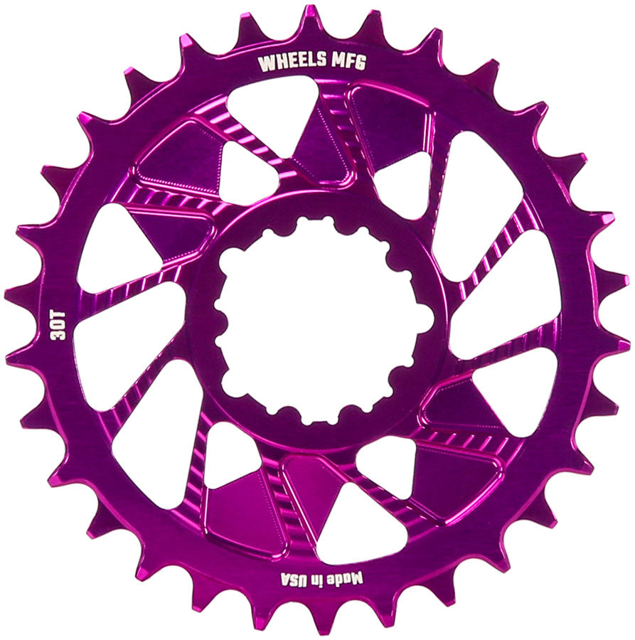 Wheels Manufacturing Direct Mount Chainring - 30t SRAM 3-Bolt Direct Mount 3mm Offset T-Type Chain Compatible Purple