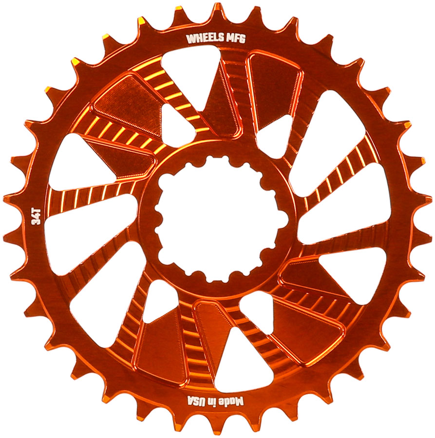Wheels Manufacturing Direct Mount Chainring - 34t SRAM 3-Bolt Direct Mount 3mm Offset T-Type Chain Compatible Orange