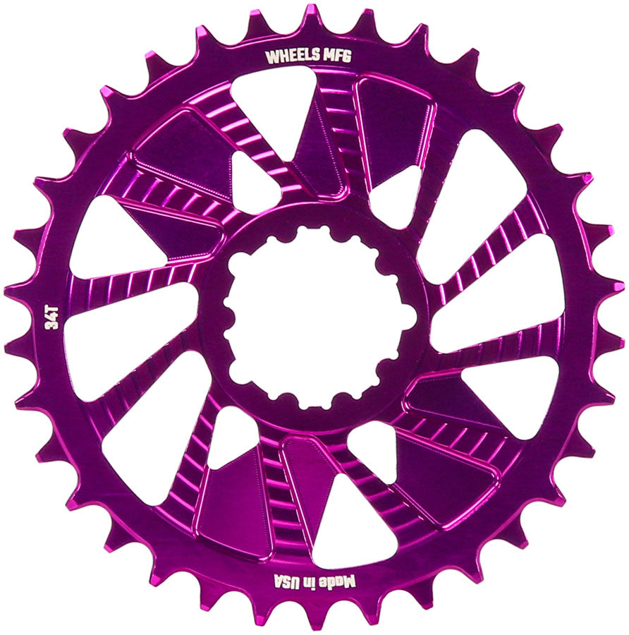 Wheels Manufacturing Direct Mount Chainring - 34t SRAM 3-Bolt Direct Mount 3mm Offset T-Type Chain Compatible Purple