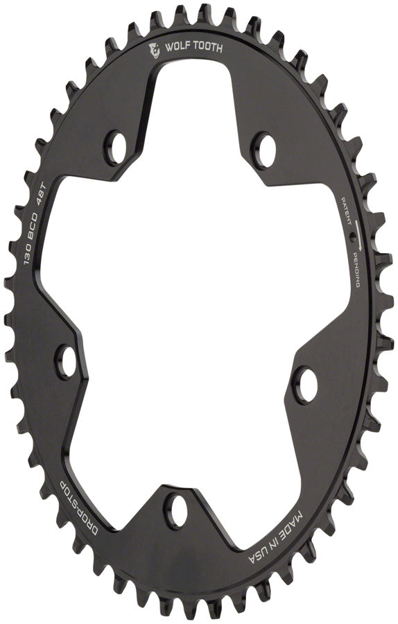 Wolf Tooth 130 BCD Road Cyclocross Chainring - 48t 130 BCD 5-Bolt Drop-Stop B 10/11/12-Speed Eagle Flattop Compatible BLK
