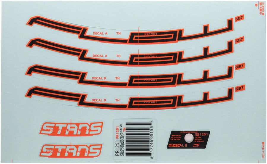 Stan's Flow CB7 Rim Decal - 27.5" Orange Set