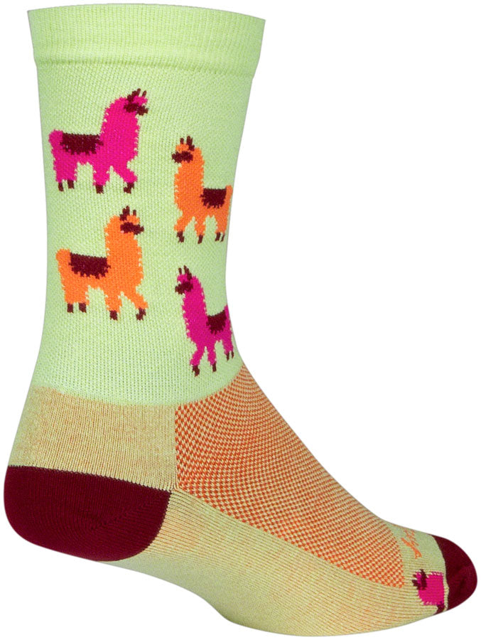 SockGuy Mo' Llamas Crew Socks - 6" Green/Pink/Orange Large/X-Large