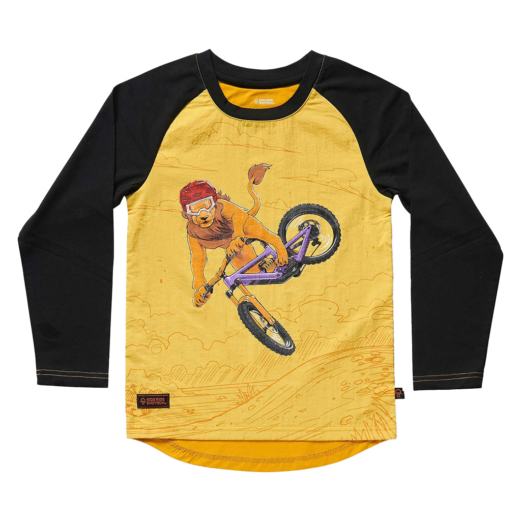 Kids Ride Shotgun Windproof Kids MTB Jersey Lion YXS Black & Yellow