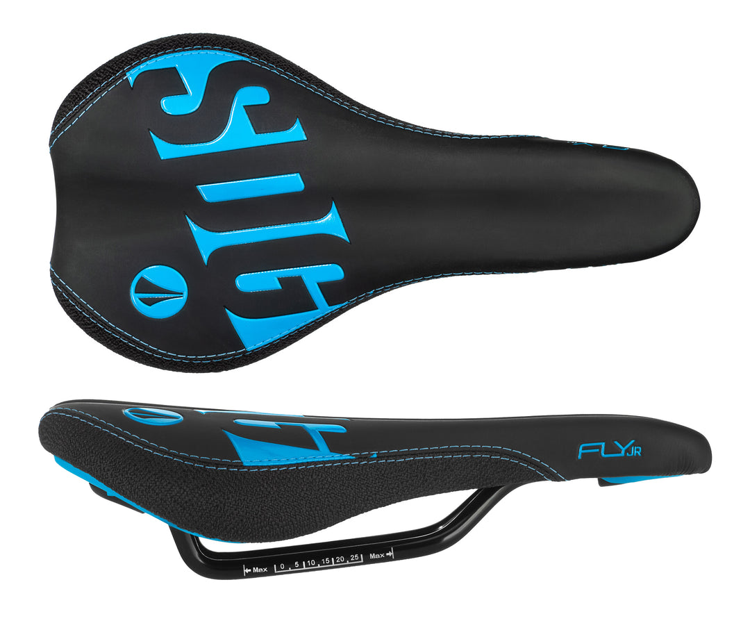 SDG Fly Jr Saddle Steel Rails - Blk/Cyan
